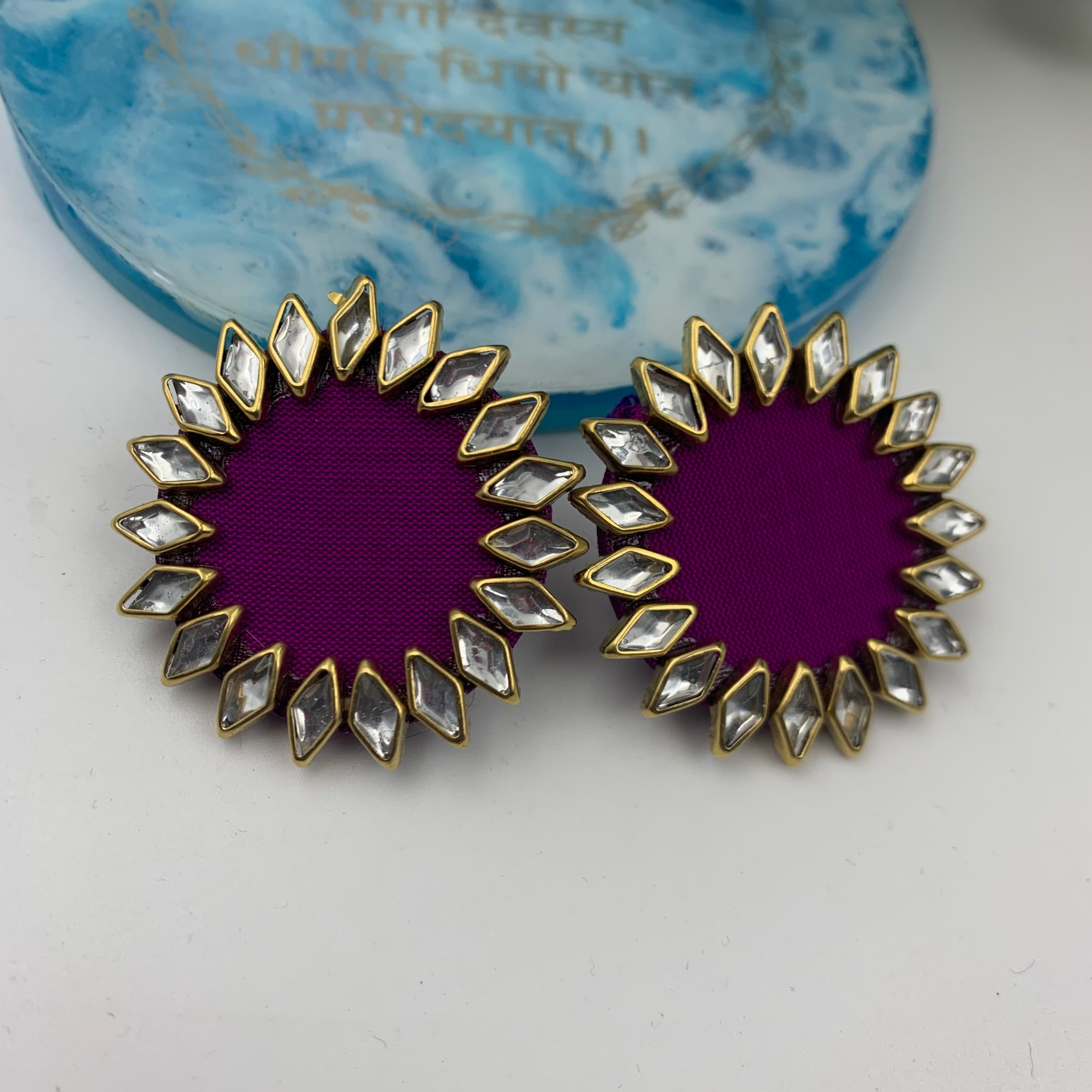 Handmade Fabric Earrings - Kundan stone