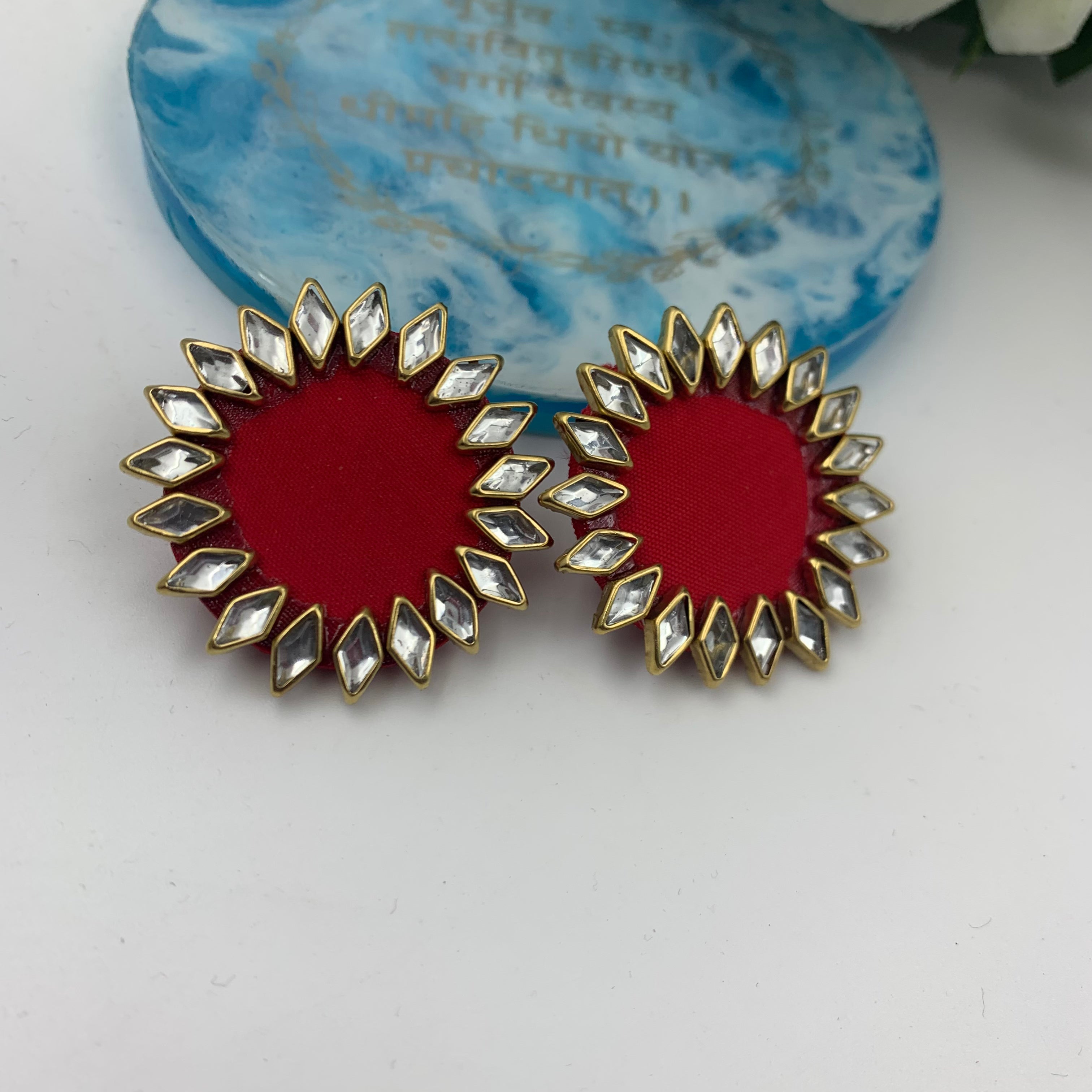 Handmade Fabric Earrings - Kundan stone