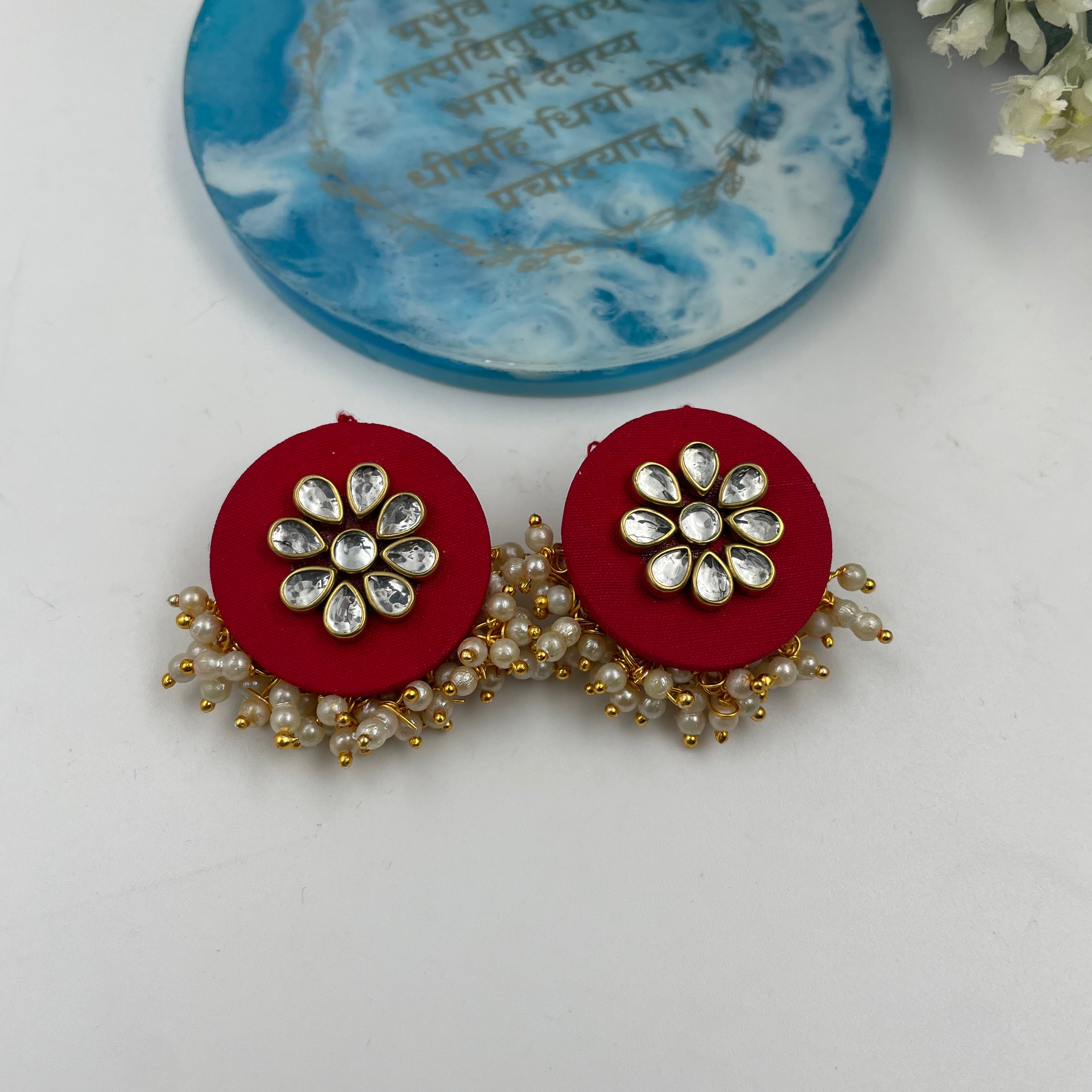 Circular Kundan Pearl Studs
