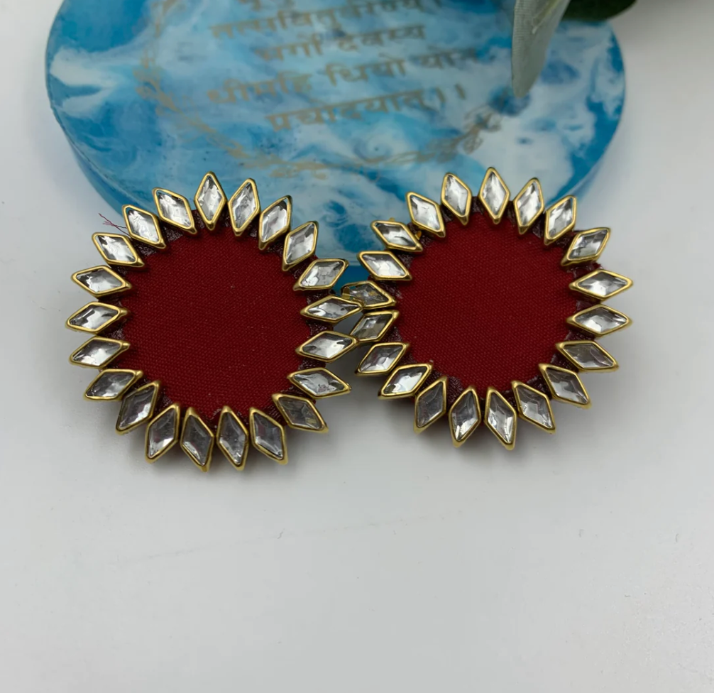 Handmade Fabric Earrings - Kundan stone