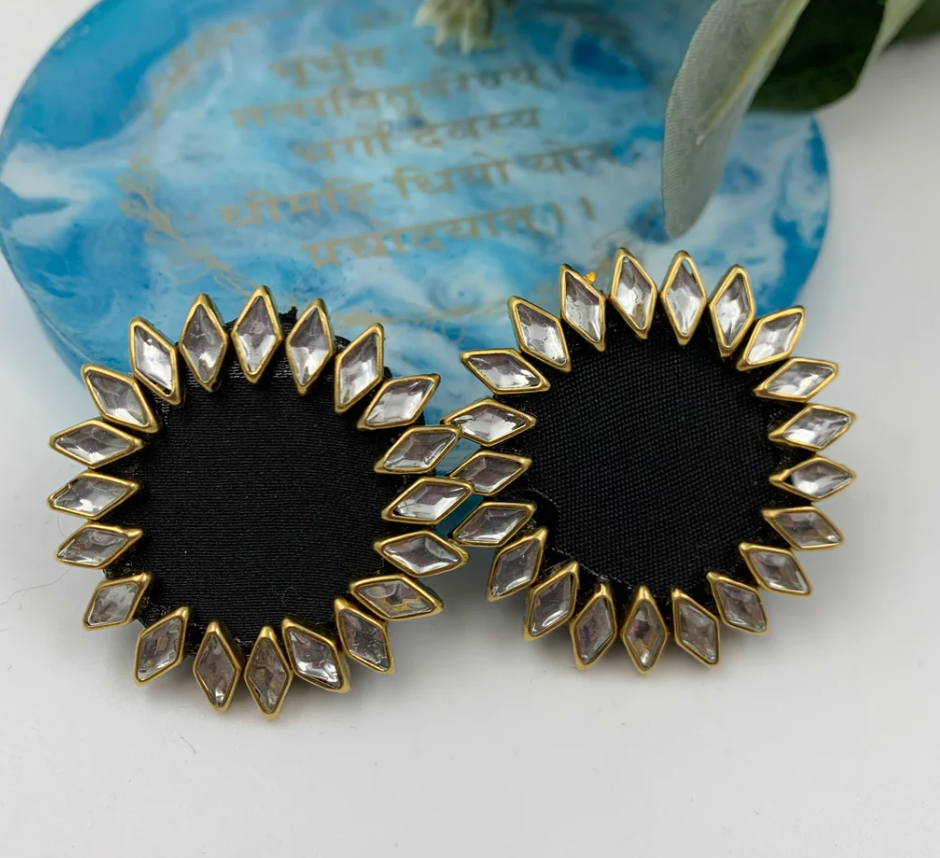 Handmade Fabric Earrings - Kundan stone