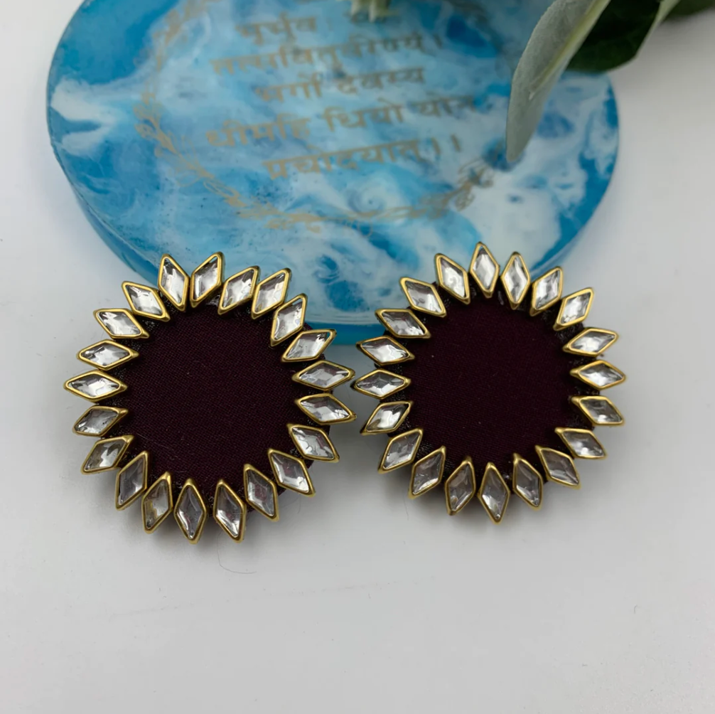 Handmade Fabric Earrings - Kundan stone
