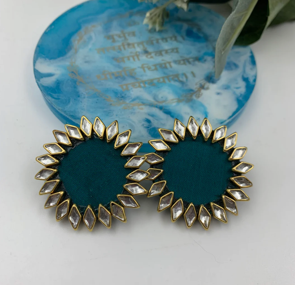 Handmade Fabric Earrings - Kundan stone