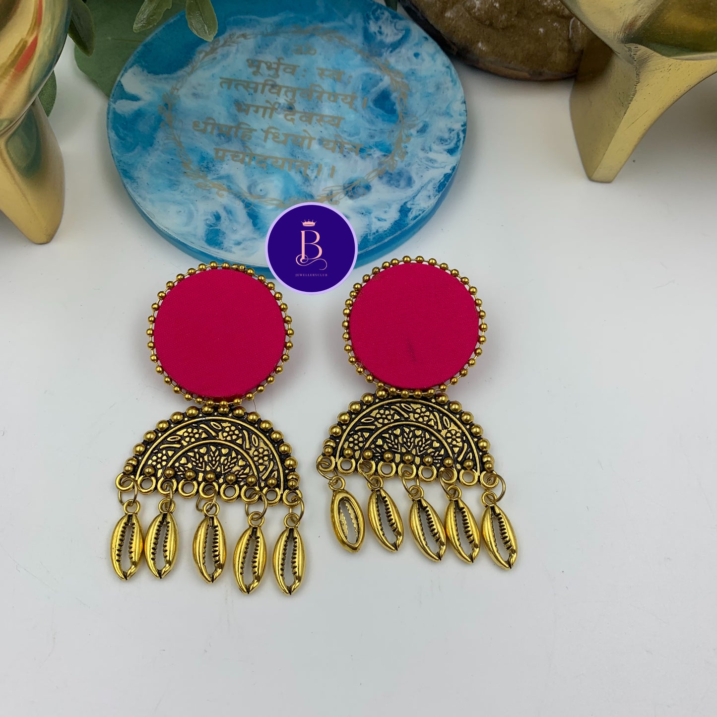 Fabric Colour Stud Antique Bead Earrings