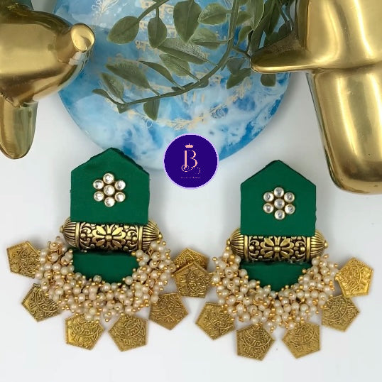 Fabric Choker set - Pentagon stud long earrings