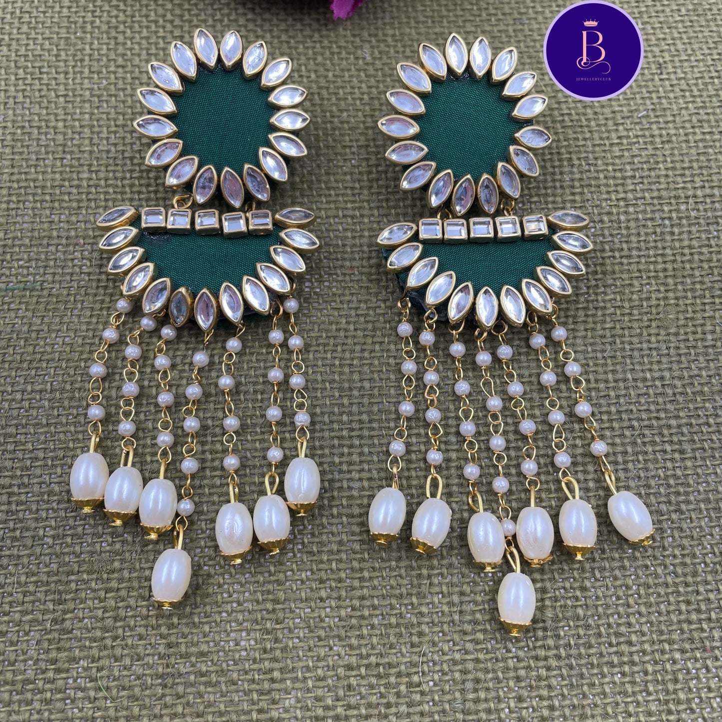 Fabric Kundan Pearl Long Earrings